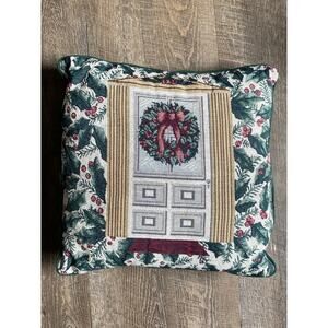 Christmas Tapestry Trow Pillow needlepoint 16" Pre-owned